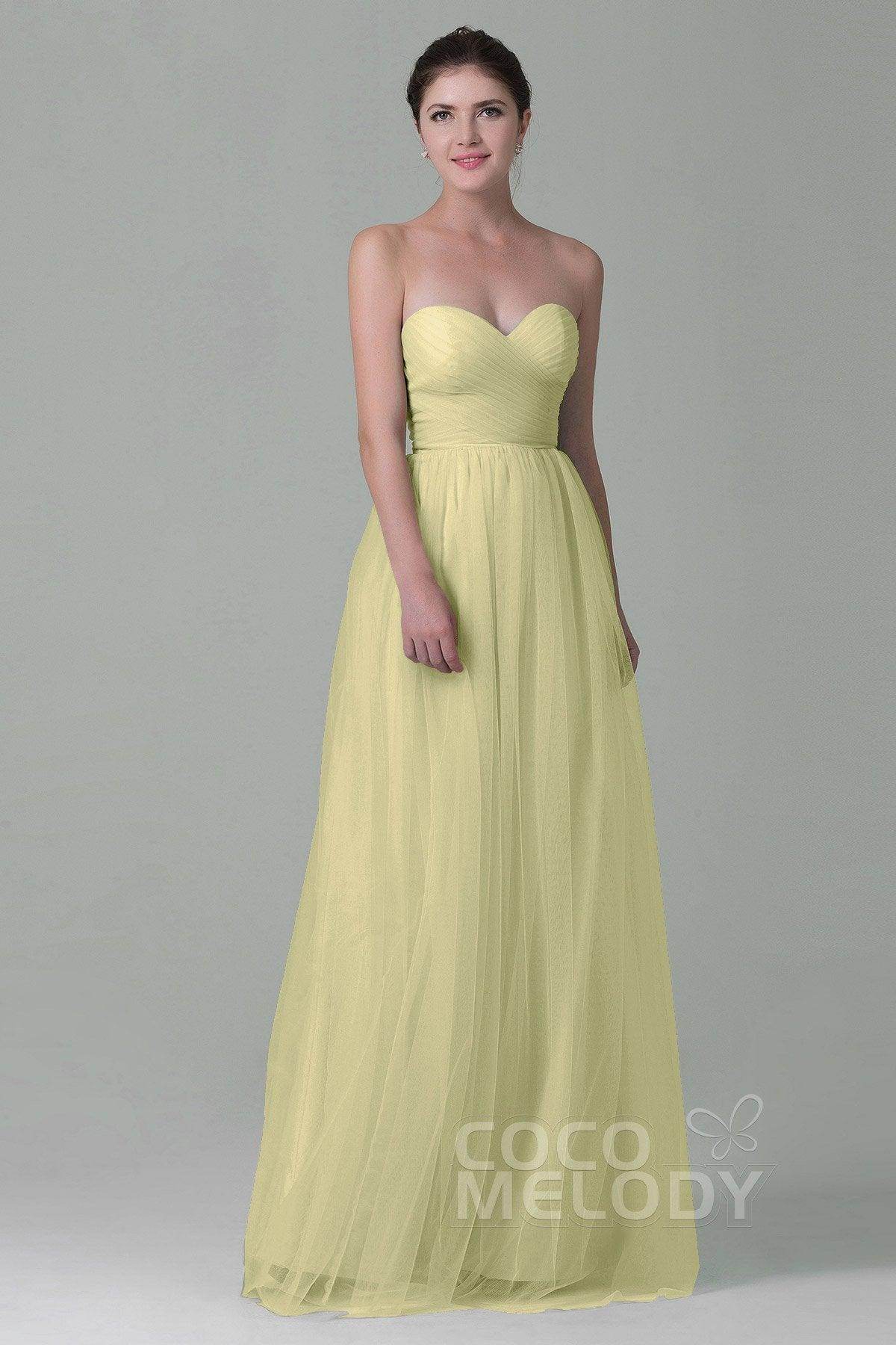 Sheath-Column Floor Length Tulle Bridesmaid Dress COZF1500E - COCOMELODY